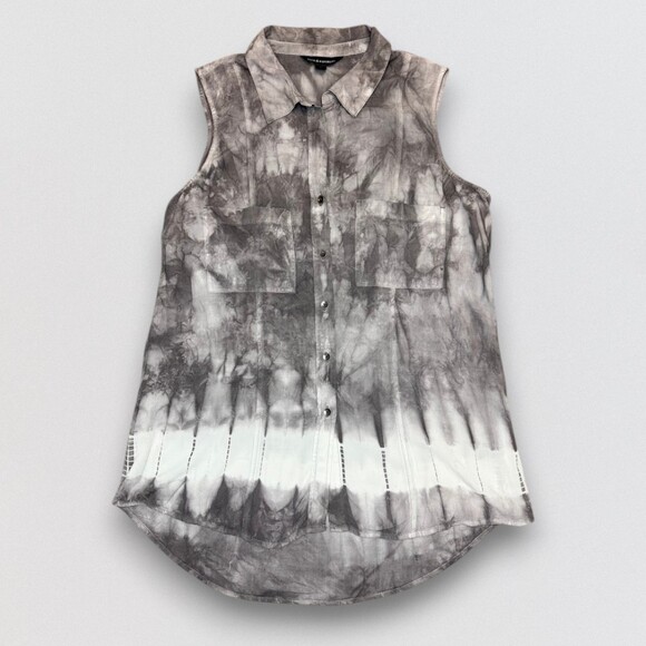 Rock & Republic Tops - Tie Dye Sleeveless Button Front Blouse Gray White Utility Shirt Women's Medium